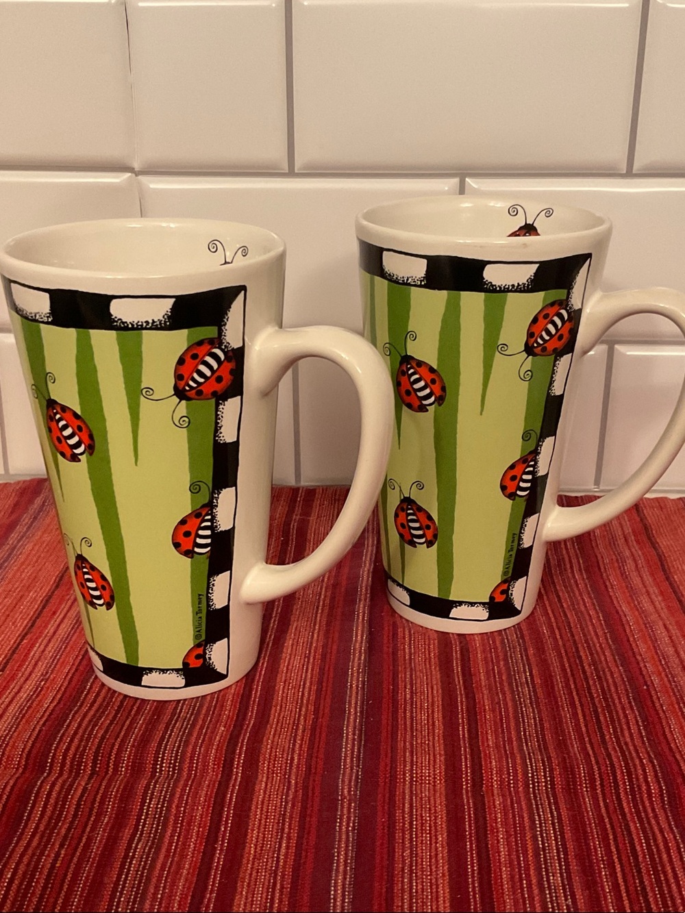 Pair - Alicia TORMEY Designs “Bug Me” Ladybug Ceramic Mug Set - 14 Oz